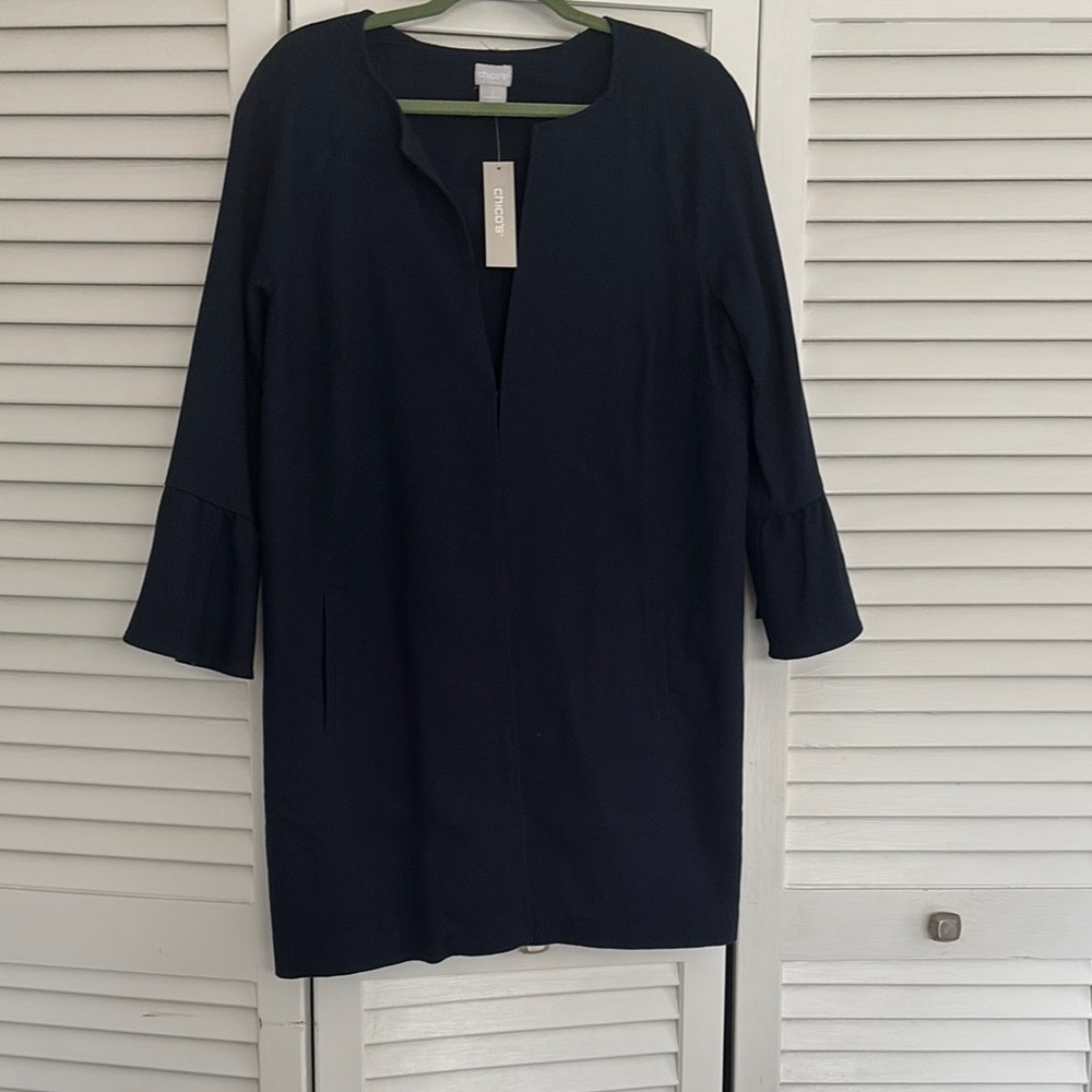 NWT Chico’s navy topper coat 3/4 bell sleeves